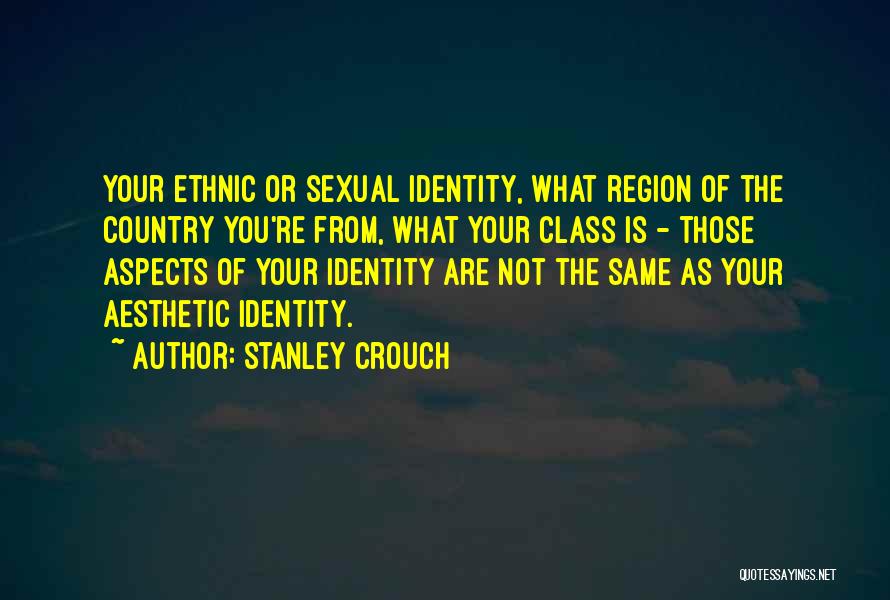 Stanley Crouch Quotes: Your Ethnic Or Sexual Identity, What Region Of The Country You're From, What Your Class Is - Those Aspects Of