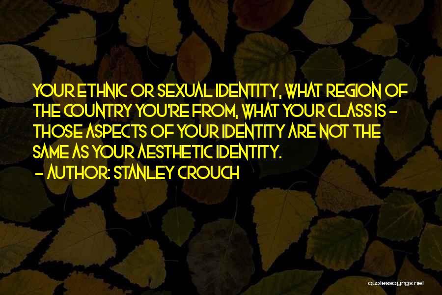 Stanley Crouch Quotes: Your Ethnic Or Sexual Identity, What Region Of The Country You're From, What Your Class Is - Those Aspects Of