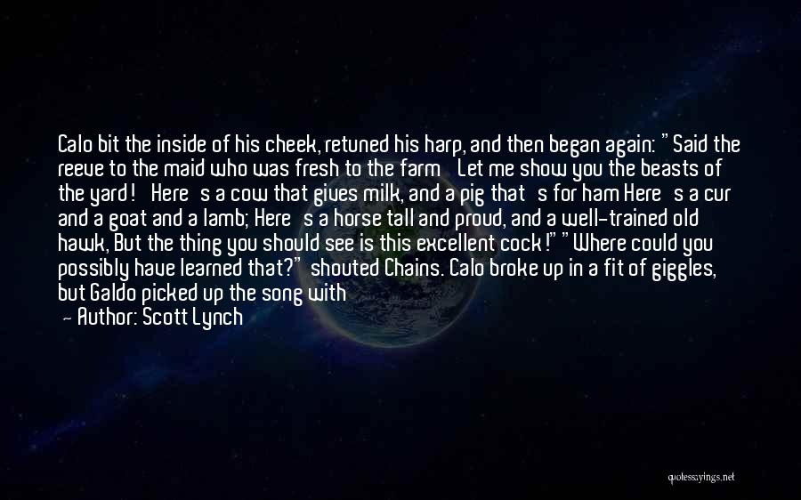 Scott Lynch Quotes: Calo Bit The Inside Of His Cheek, Retuned His Harp, And Then Began Again: Said The Reeve To The Maid