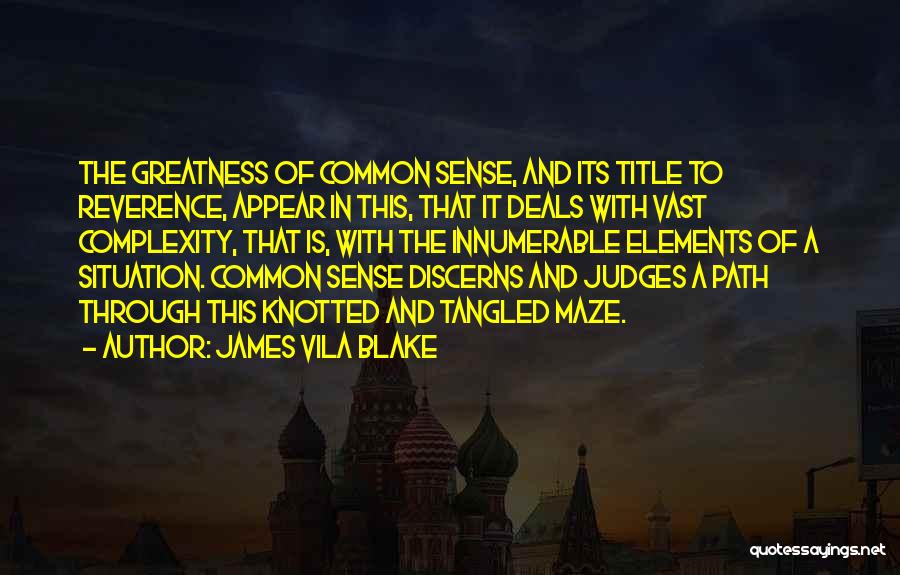 James Vila Blake Quotes: The Greatness Of Common Sense, And Its Title To Reverence, Appear In This, That It Deals With Vast Complexity, That