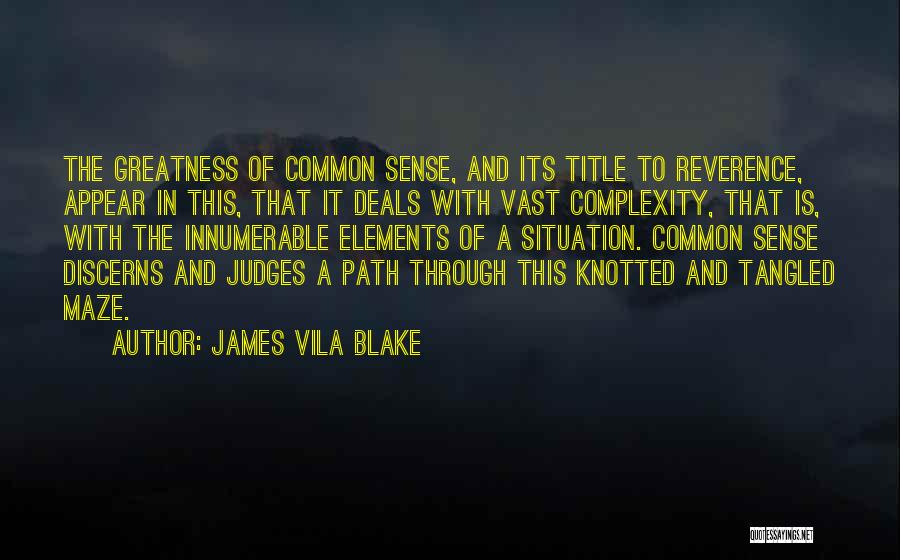 James Vila Blake Quotes: The Greatness Of Common Sense, And Its Title To Reverence, Appear In This, That It Deals With Vast Complexity, That