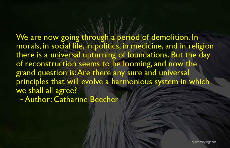 Catharine Beecher Quotes: We Are Now Going Through A Period Of Demolition. In Morals, In Social Life, In Politics, In Medicine, And In