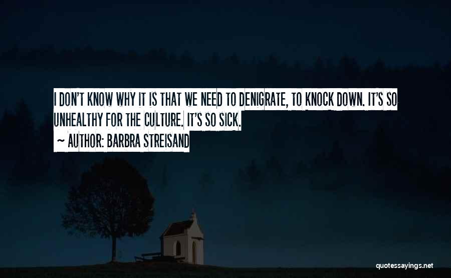 Barbra Streisand Quotes: I Don't Know Why It Is That We Need To Denigrate, To Knock Down. It's So Unhealthy For The Culture.