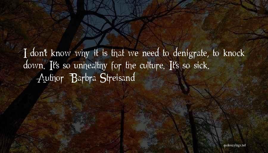 Barbra Streisand Quotes: I Don't Know Why It Is That We Need To Denigrate, To Knock Down. It's So Unhealthy For The Culture.