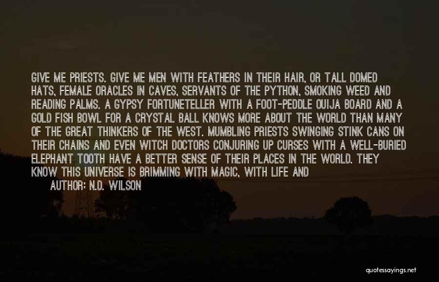 N.D. Wilson Quotes: Give Me Priests. Give Me Men With Feathers In Their Hair, Or Tall Domed Hats, Female Oracles In Caves, Servants