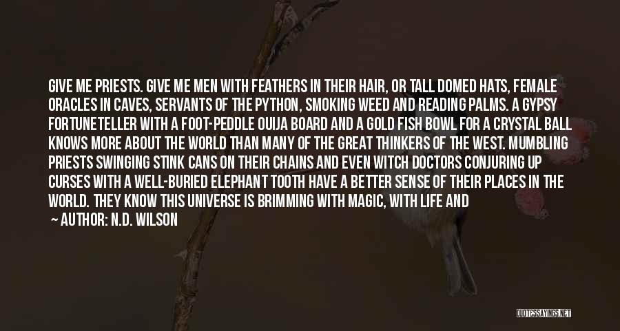 N.D. Wilson Quotes: Give Me Priests. Give Me Men With Feathers In Their Hair, Or Tall Domed Hats, Female Oracles In Caves, Servants