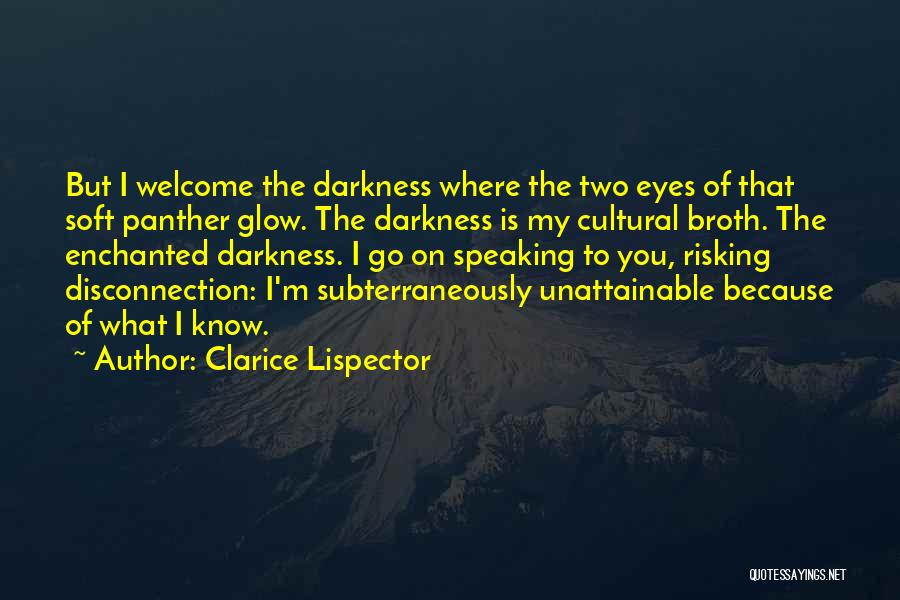 Clarice Lispector Quotes: But I Welcome The Darkness Where The Two Eyes Of That Soft Panther Glow. The Darkness Is My Cultural Broth.