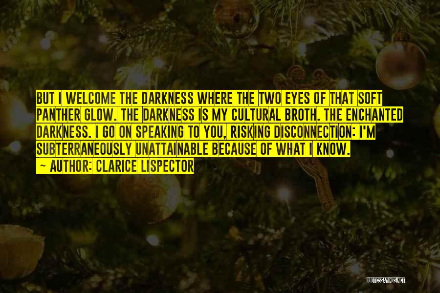 Clarice Lispector Quotes: But I Welcome The Darkness Where The Two Eyes Of That Soft Panther Glow. The Darkness Is My Cultural Broth.