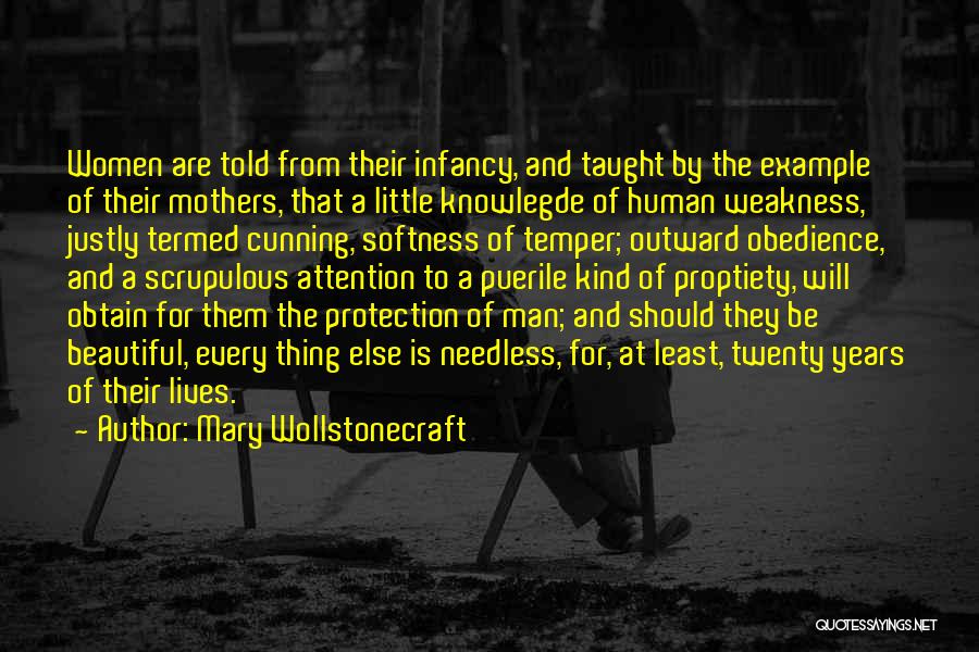 Mary Wollstonecraft Quotes: Women Are Told From Their Infancy, And Taught By The Example Of Their Mothers, That A Little Knowlegde Of Human