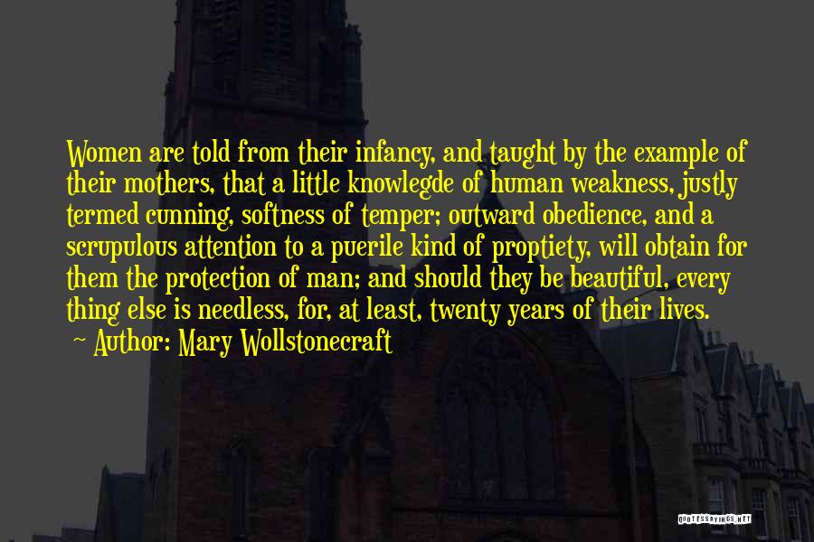 Mary Wollstonecraft Quotes: Women Are Told From Their Infancy, And Taught By The Example Of Their Mothers, That A Little Knowlegde Of Human