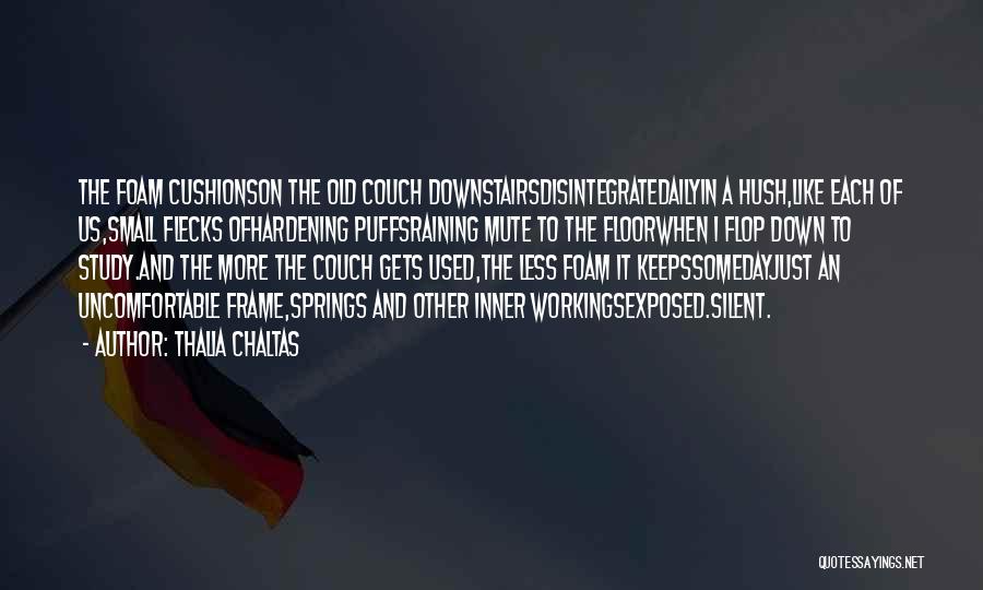 Thalia Chaltas Quotes: The Foam Cushionson The Old Couch Downstairsdisintegratedailyin A Hush,like Each Of Us,small Flecks Ofhardening Puffsraining Mute To The Floorwhen I