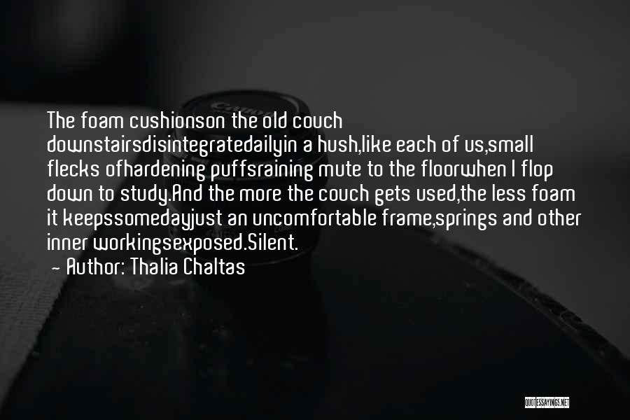 Thalia Chaltas Quotes: The Foam Cushionson The Old Couch Downstairsdisintegratedailyin A Hush,like Each Of Us,small Flecks Ofhardening Puffsraining Mute To The Floorwhen I