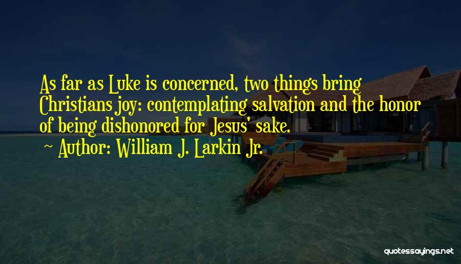 William J. Larkin Jr. Quotes: As Far As Luke Is Concerned, Two Things Bring Christians Joy: Contemplating Salvation And The Honor Of Being Dishonored For