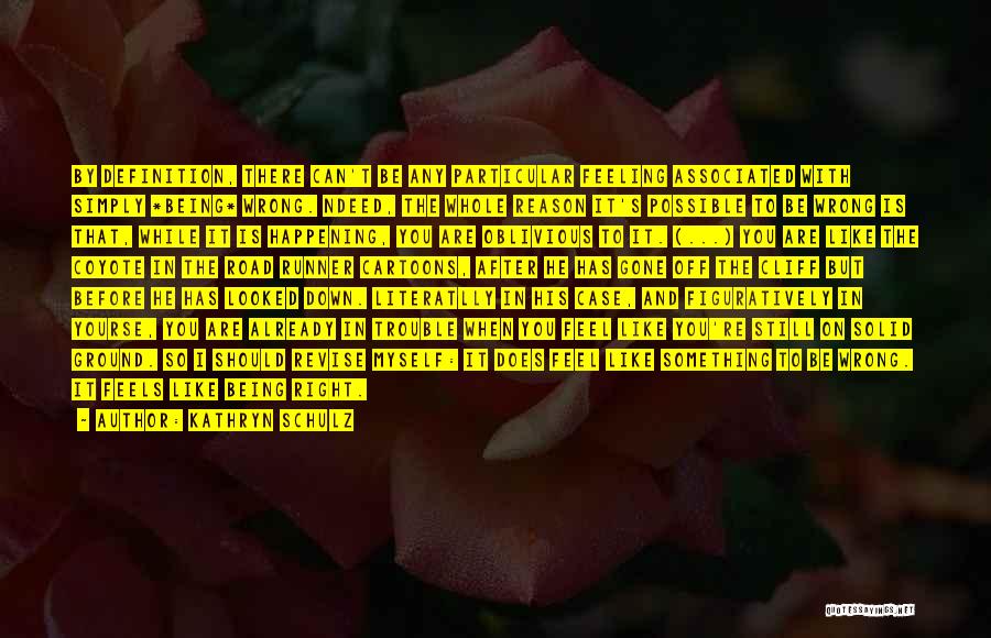 Kathryn Schulz Quotes: By Definition, There Can't Be Any Particular Feeling Associated With Simply *being* Wrong. Ndeed, The Whole Reason It's Possible To