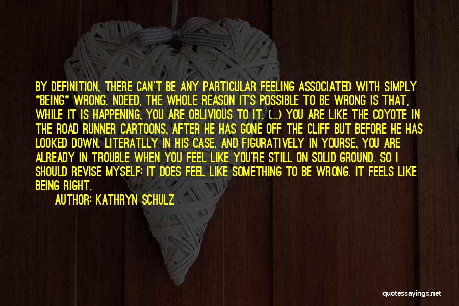 Kathryn Schulz Quotes: By Definition, There Can't Be Any Particular Feeling Associated With Simply *being* Wrong. Ndeed, The Whole Reason It's Possible To