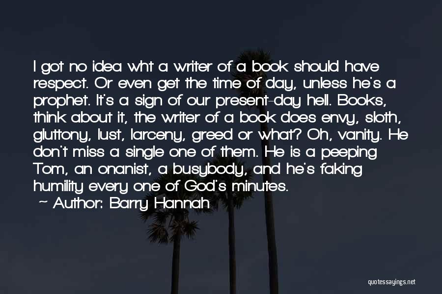 Barry Hannah Quotes: I Got No Idea Wht A Writer Of A Book Should Have Respect. Or Even Get The Time Of Day,