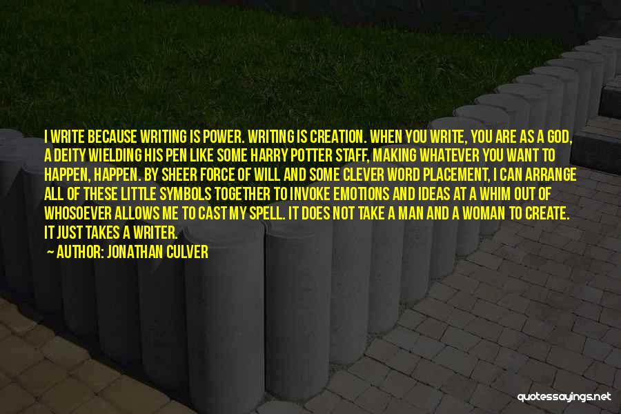 Jonathan Culver Quotes: I Write Because Writing Is Power. Writing Is Creation. When You Write, You Are As A God, A Deity Wielding