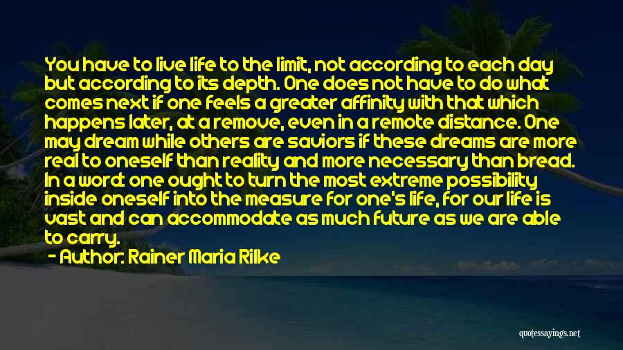 Rainer Maria Rilke Quotes: You Have To Live Life To The Limit, Not According To Each Day But According To Its Depth. One Does