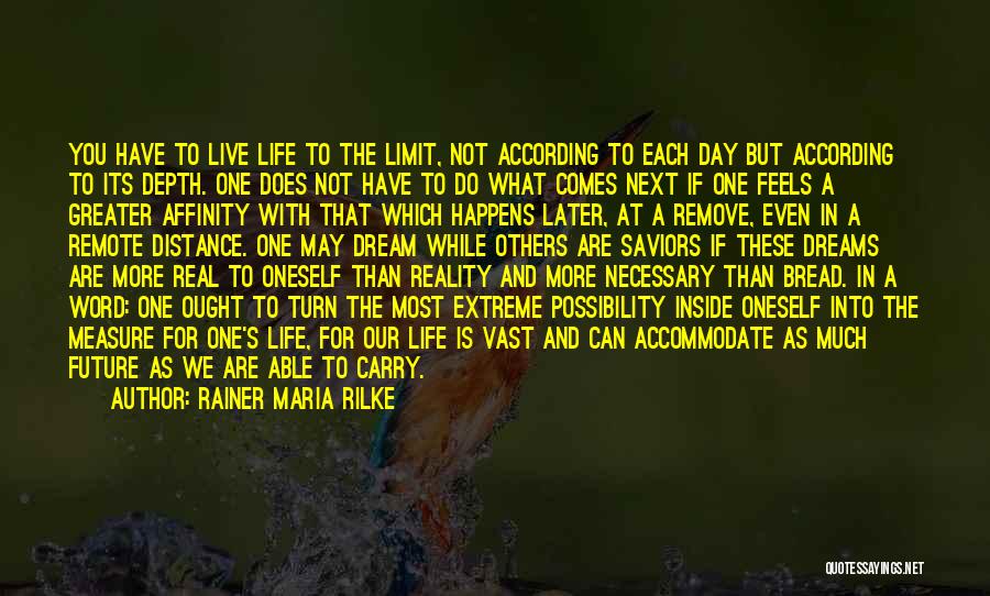 Rainer Maria Rilke Quotes: You Have To Live Life To The Limit, Not According To Each Day But According To Its Depth. One Does