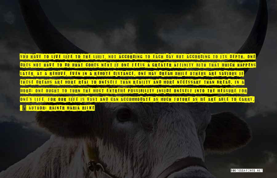 Rainer Maria Rilke Quotes: You Have To Live Life To The Limit, Not According To Each Day But According To Its Depth. One Does