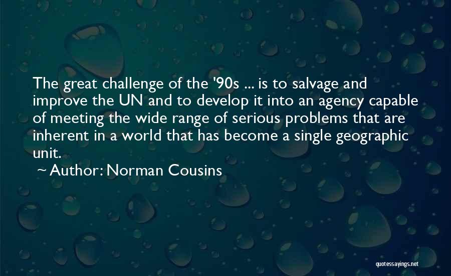 Norman Cousins Quotes: The Great Challenge Of The '90s ... Is To Salvage And Improve The Un And To Develop It Into An