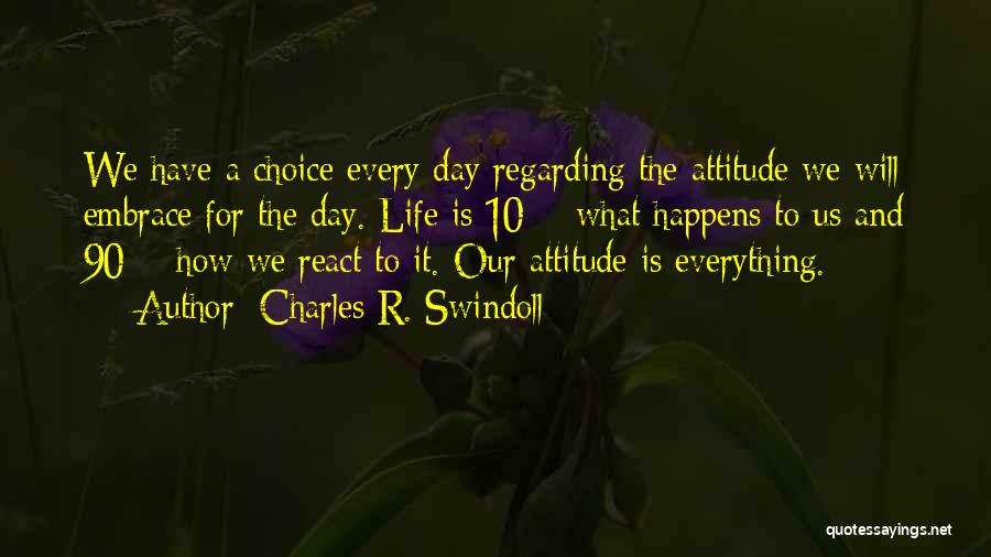 Charles R. Swindoll Quotes: We Have A Choice Every Day Regarding The Attitude We Will Embrace For The Day. Life Is 10% What Happens