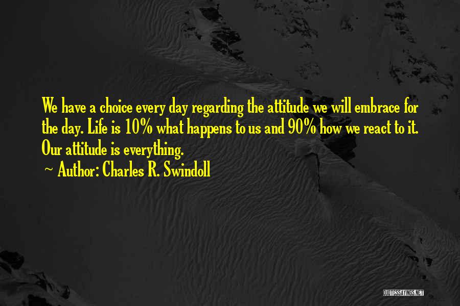 Charles R. Swindoll Quotes: We Have A Choice Every Day Regarding The Attitude We Will Embrace For The Day. Life Is 10% What Happens