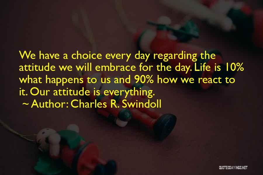Charles R. Swindoll Quotes: We Have A Choice Every Day Regarding The Attitude We Will Embrace For The Day. Life Is 10% What Happens