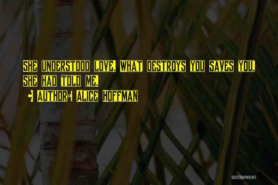 Alice Hoffman Quotes: She Understood Love. What Destroys You Saves You, She Had Told Me.