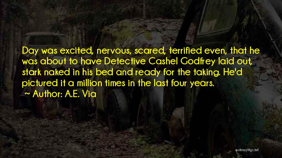 A.E. Via Quotes: Day Was Excited, Nervous, Scared, Terrified Even, That He Was About To Have Detective Cashel Godfrey Laid Out, Stark Naked