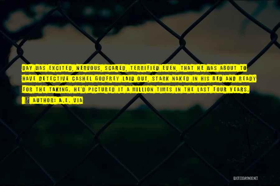 A.E. Via Quotes: Day Was Excited, Nervous, Scared, Terrified Even, That He Was About To Have Detective Cashel Godfrey Laid Out, Stark Naked