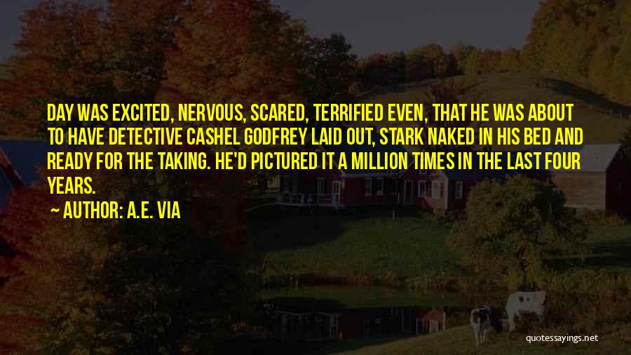 A.E. Via Quotes: Day Was Excited, Nervous, Scared, Terrified Even, That He Was About To Have Detective Cashel Godfrey Laid Out, Stark Naked