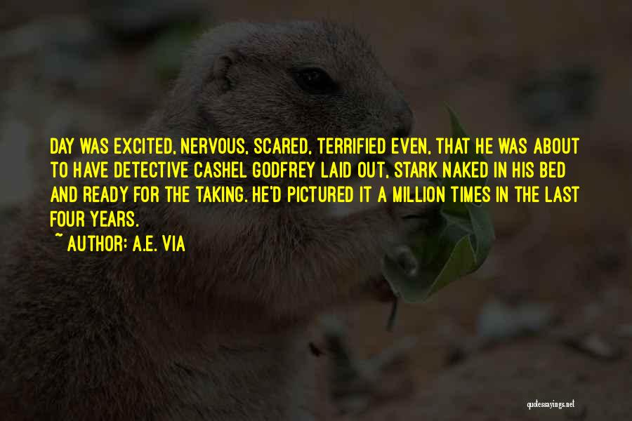 A.E. Via Quotes: Day Was Excited, Nervous, Scared, Terrified Even, That He Was About To Have Detective Cashel Godfrey Laid Out, Stark Naked