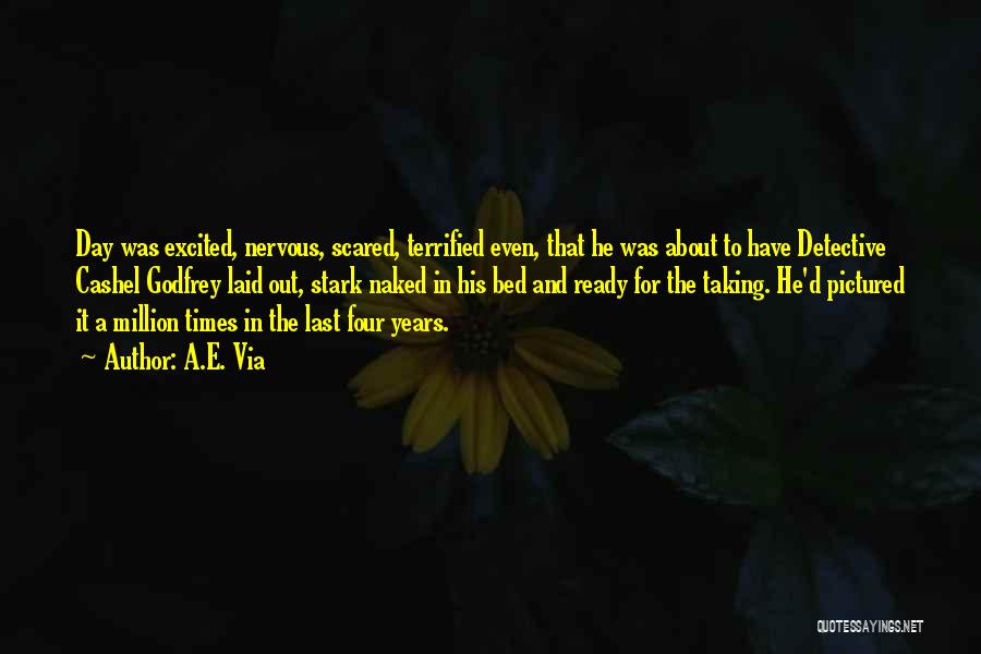 A.E. Via Quotes: Day Was Excited, Nervous, Scared, Terrified Even, That He Was About To Have Detective Cashel Godfrey Laid Out, Stark Naked
