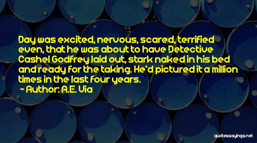 A.E. Via Quotes: Day Was Excited, Nervous, Scared, Terrified Even, That He Was About To Have Detective Cashel Godfrey Laid Out, Stark Naked