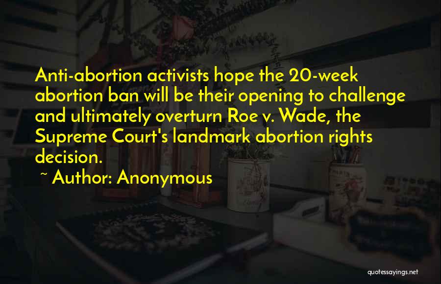 Anonymous Quotes: Anti-abortion Activists Hope The 20-week Abortion Ban Will Be Their Opening To Challenge And Ultimately Overturn Roe V. Wade, The