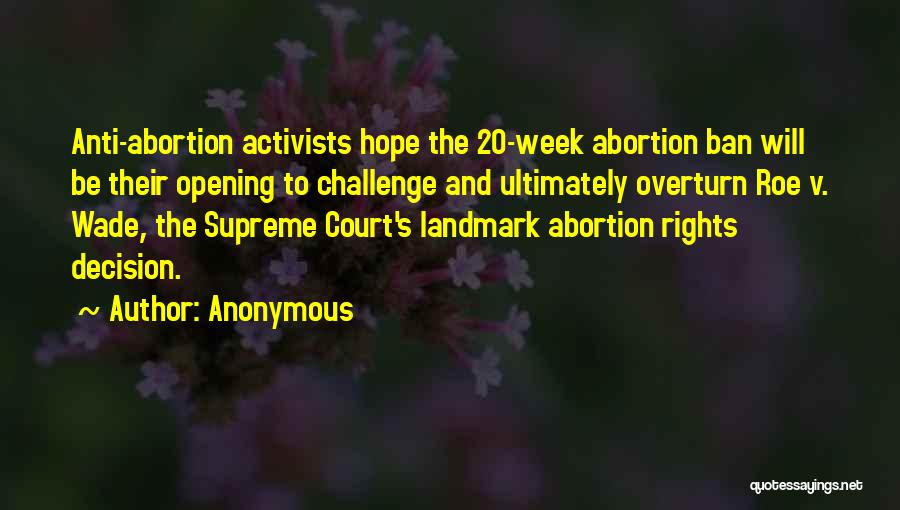 Anonymous Quotes: Anti-abortion Activists Hope The 20-week Abortion Ban Will Be Their Opening To Challenge And Ultimately Overturn Roe V. Wade, The