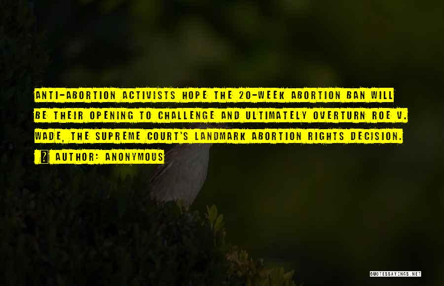 Anonymous Quotes: Anti-abortion Activists Hope The 20-week Abortion Ban Will Be Their Opening To Challenge And Ultimately Overturn Roe V. Wade, The