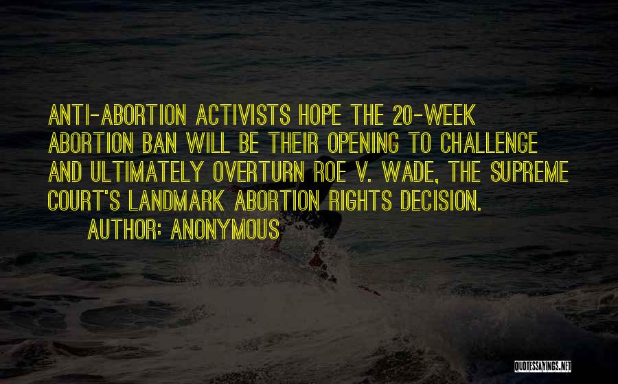 Anonymous Quotes: Anti-abortion Activists Hope The 20-week Abortion Ban Will Be Their Opening To Challenge And Ultimately Overturn Roe V. Wade, The