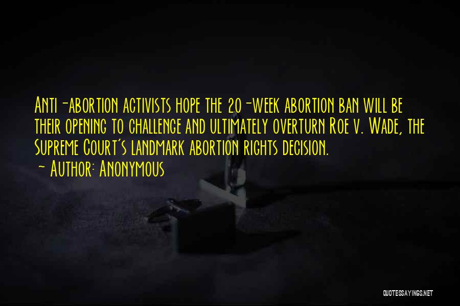 Anonymous Quotes: Anti-abortion Activists Hope The 20-week Abortion Ban Will Be Their Opening To Challenge And Ultimately Overturn Roe V. Wade, The