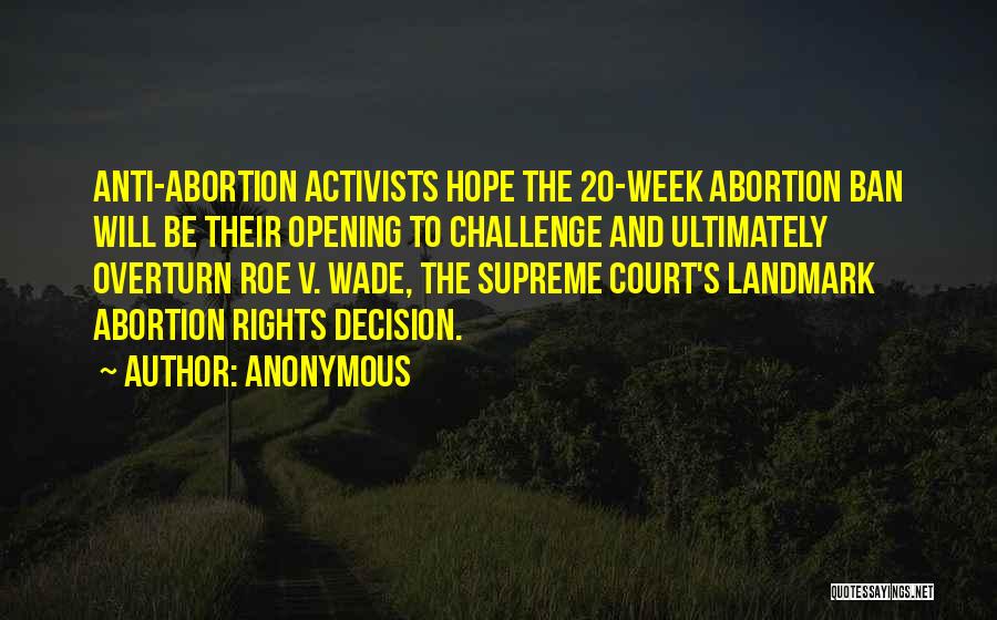 Anonymous Quotes: Anti-abortion Activists Hope The 20-week Abortion Ban Will Be Their Opening To Challenge And Ultimately Overturn Roe V. Wade, The