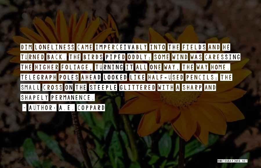 A.E. Coppard Quotes: Dim Loneliness Came Imperceivably Into The Fields And He Turned Back. The Birds Piped Oddly; Some Wind Was Caressing The