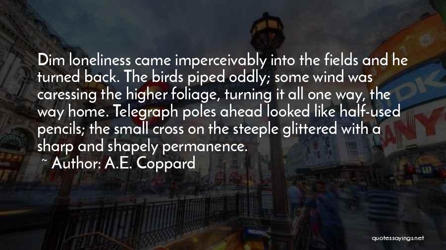 A.E. Coppard Quotes: Dim Loneliness Came Imperceivably Into The Fields And He Turned Back. The Birds Piped Oddly; Some Wind Was Caressing The