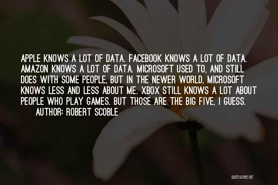 Robert Scoble Quotes: Apple Knows A Lot Of Data. Facebook Knows A Lot Of Data. Amazon Knows A Lot Of Data. Microsoft Used