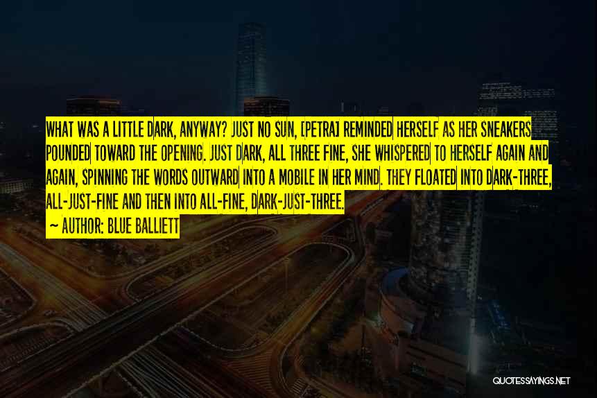 Blue Balliett Quotes: What Was A Little Dark, Anyway? Just No Sun, [petra] Reminded Herself As Her Sneakers Pounded Toward The Opening. Just