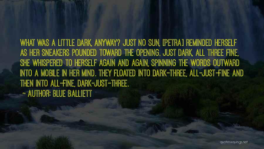 Blue Balliett Quotes: What Was A Little Dark, Anyway? Just No Sun, [petra] Reminded Herself As Her Sneakers Pounded Toward The Opening. Just
