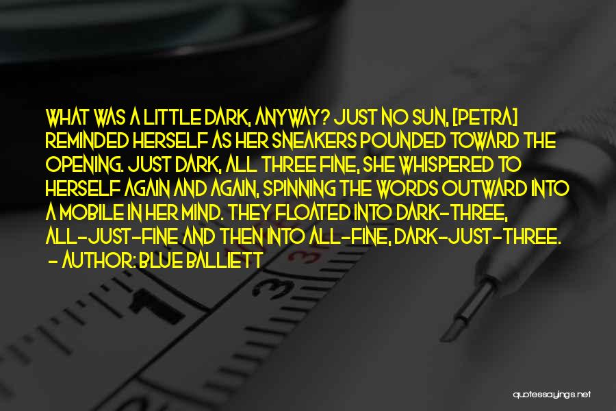 Blue Balliett Quotes: What Was A Little Dark, Anyway? Just No Sun, [petra] Reminded Herself As Her Sneakers Pounded Toward The Opening. Just
