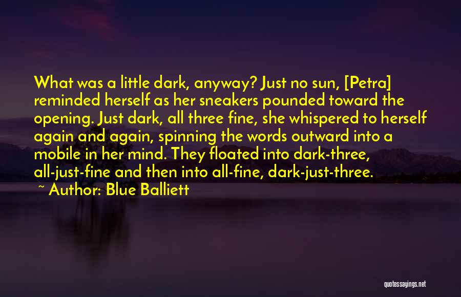 Blue Balliett Quotes: What Was A Little Dark, Anyway? Just No Sun, [petra] Reminded Herself As Her Sneakers Pounded Toward The Opening. Just