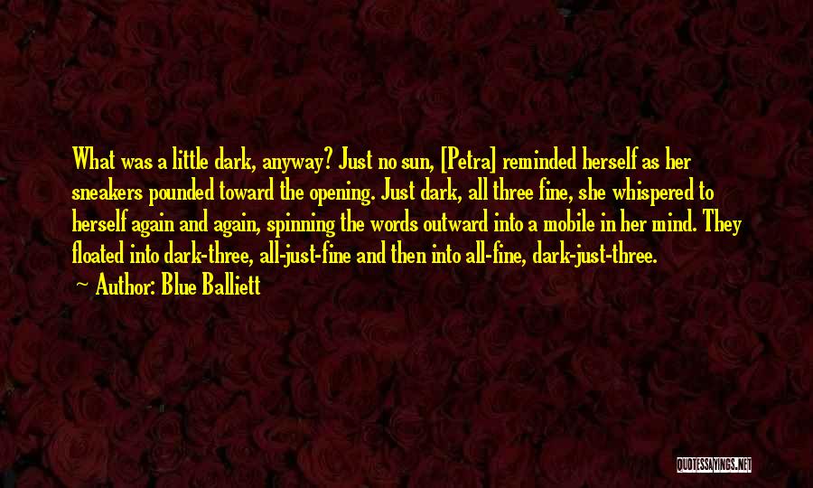 Blue Balliett Quotes: What Was A Little Dark, Anyway? Just No Sun, [petra] Reminded Herself As Her Sneakers Pounded Toward The Opening. Just