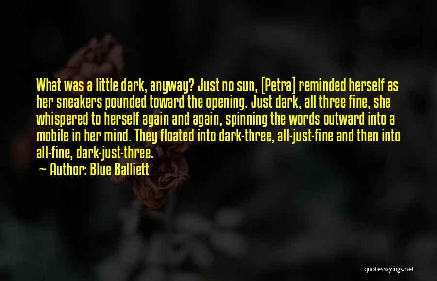 Blue Balliett Quotes: What Was A Little Dark, Anyway? Just No Sun, [petra] Reminded Herself As Her Sneakers Pounded Toward The Opening. Just